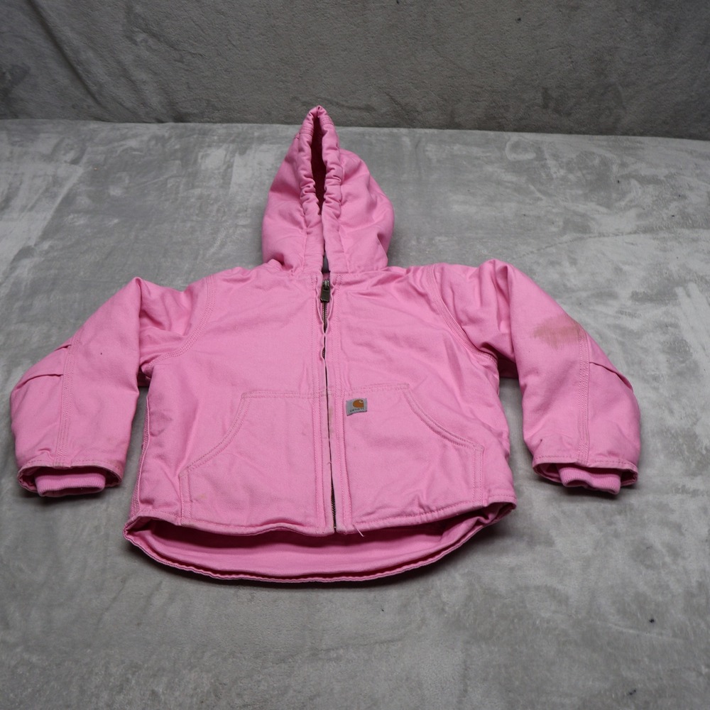Carhartt Active Jacket Girls XXS 4-5 Pink Canvas Sherpa Lined Full Zip Insulated
